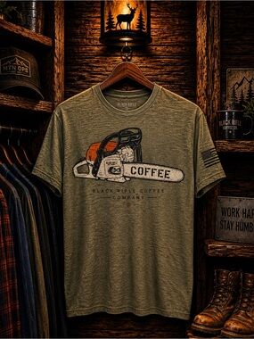 Black Rifle Coffee Company Men's Large Olive Green Chainsaw Graphic T-Shirt